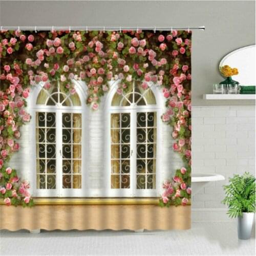Beautiful Street Scene Decorated With Flowers Shower Curtains Waterproof Polyester Fabric Bathroom Curtains For Home Decor