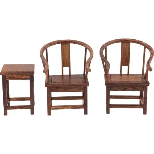 Dollhouse Solid Wenge Miniature Furniture Wooden Tea Table W. Armchair Set