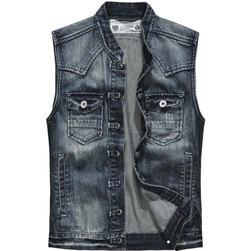 Mcikkny Men Fashion Vintage Denim Vest Washed Streetwear High Street Waistcoats For Male Patchwork