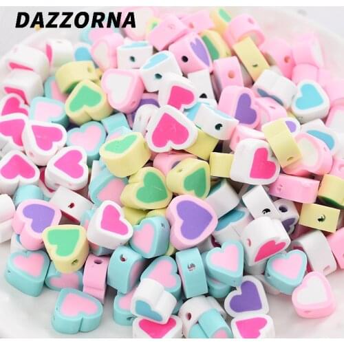 New Colourful 50-150Pcs/Pack Polymer Clay Beads For Jewelry Making Girls DIY Bracelet Loose Heart Shape Candy Beads Accessories