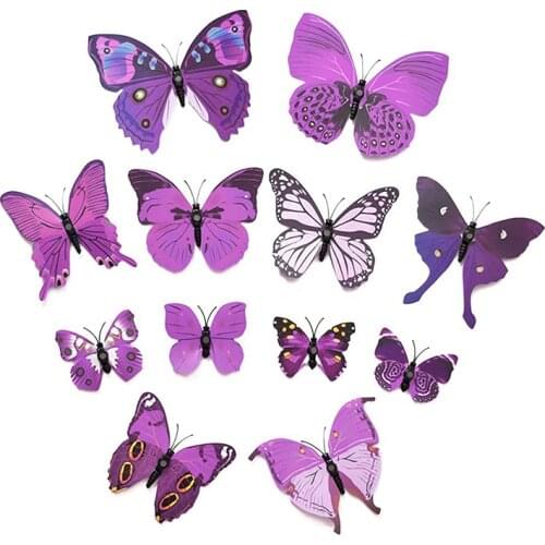 New Art Design Decal Wall Stickers 3D Butterfly Wall Stickers Home Decor Room Decoration 12pcs (Purple)