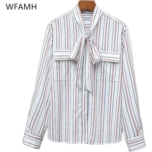 Printed Striped Bowknot Long Sleeve Stand Collar Casual Shirt 2021 Summer New Khaki Temperament Slim Half Skirt Set Cotton Bow