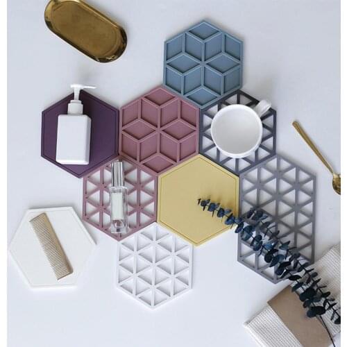 Hollow Hexagon Shape Dinning Table Mats Silicone Anti-slip Heat Resistance Place Mat Cup Bowl Pad Mat Table Decoration Placemat