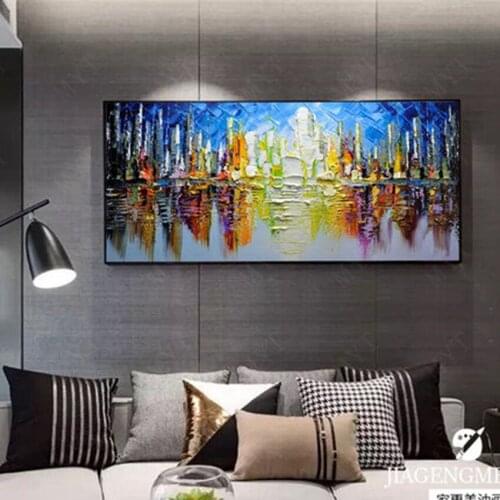 Hand-Drawn Abstract Modern Architecture Oil Painting On Canvas Abstract Art Mural Living Room Bedroom Wall Decor