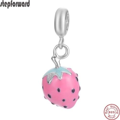Strawberry Design 925 Sterling Silver Charm Fit Bracelet Strawberry Hanging Charm Popular Good Quality Pendants Baby Girl Gift