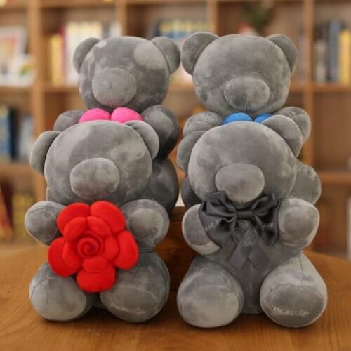 Cute Gray Bear Hugs Rose Bear Sweetheart Bear Holiday Gift for Girls