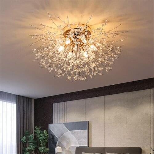Nordic Snowflake Crystal Ceiling Chandelier Light Gold/Silver Dandelion Plafon Lamp Decorative Led Ceiling Lamps For Living Room