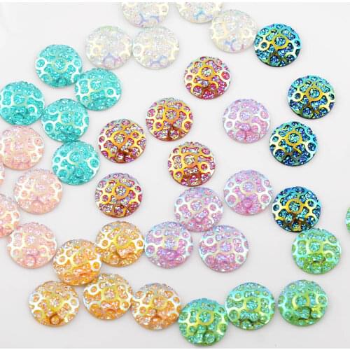 BOLIAO Not Hole AB Color 40Pcs 12*12 mm (0.47*0.47 In) Round Shape Mix Resin Rhinestone Home Decor Wedding Decoration DIY