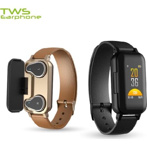 TWSearphone T89 HD LED Smart Bracelet Men Bluetooth Headset 2-in-1 IP67 Waterproof Earphone For Women With Microphone Earbuds