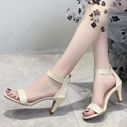 Women Sandals Open Toe Summer Shoes with High Heels Shoes Ankle Strap Female Thin Heel Sandals Zipper Plus Size Sandalias Mujer