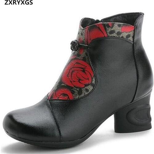 Promotion 2021 Classic Printing Spell Color Splicing Genuine Leather Boots Spring Fashion Boots Warm Shoes Winter Women Boots