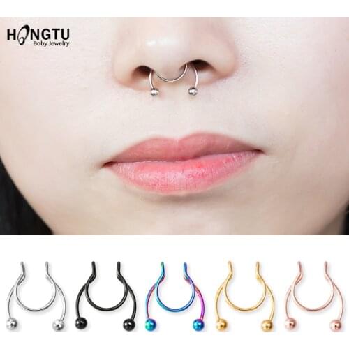 1-5pcs New Fake Nose Piercing Fake Nose Ring Hoop Septum Rings Surgical Steel Colorful Fake Piercing Nose Piercings Jewelry 20G