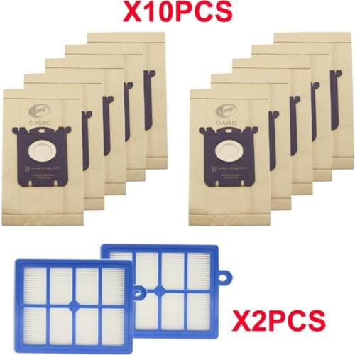 10 pcs dust bag for Electrolux E201B for Philips FC8021 and 2pcs H12 Hepa filter fit for Philips Electrolux Cleaner