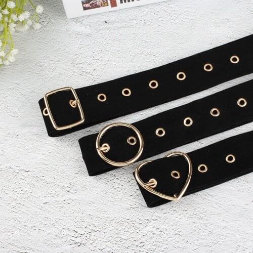 3 Styles Metal Pin Buckle Belt Black Canvas Women Dress Waistband Fashion Heart Round Square Alloy hebilla Belts cinturon mujer