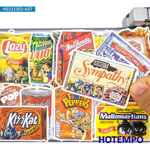 37pcs Retro Food Outer Packing Spoof Graffiti Art Style Stickers Pack for DIY Phone Laptop Luggage Guitar Skateboard Car Sticker