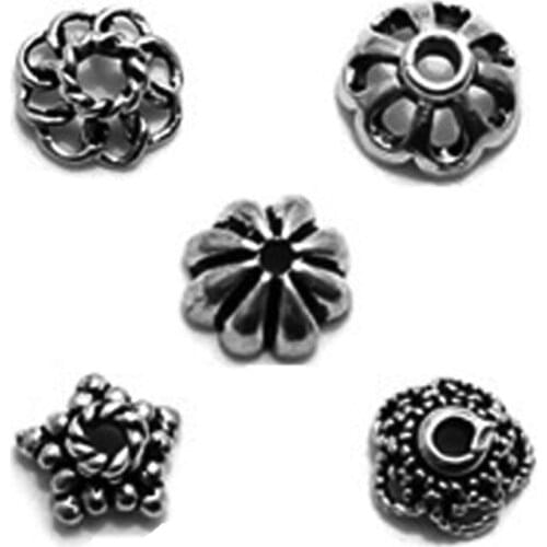5 Styles 7mm 6mm Antique Real Thai Sterling Silver Flower Bead Caps Spacers Torus Accessories DIY Jewelry Material SBC-HT021