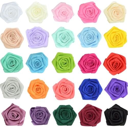 10pcs 45mm Lovely Satin Ribbon Rolled Fabric DIY Rose Flowers For Girl Hair Accessories