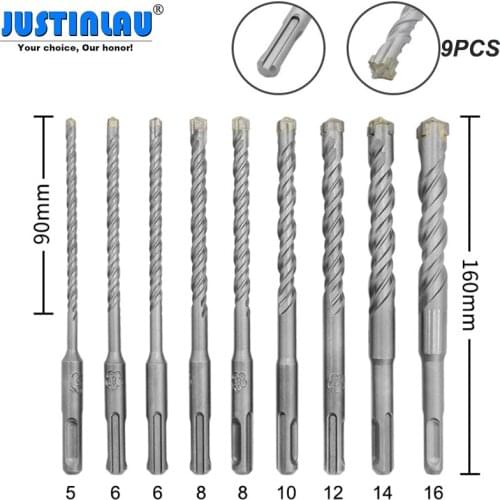 9pcs/set Round shank cross electric hammer drill bit Carbide two pit two-slot impact drill bit wall opening concrete punching