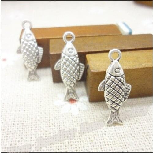 90 pcs Vintage Charms Fish Pendant Antique silver Fit Bracelets Necklace DIY Metal Jewelry Making
