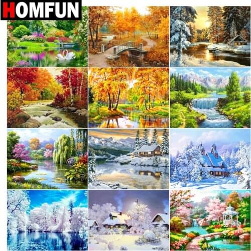 HOMFUN DIY Diamond Painting "Forest winter freeze" Full Drill Square Round Diamond Embroidery 5D Cross Stitch Decoration Home