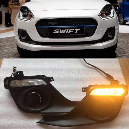 Car Flashing 2Pcs Car LED DRL Daytime Running Lights with Yellow Turning Signal fog lamp cover For Suzuki Swift 2017 2018 2019