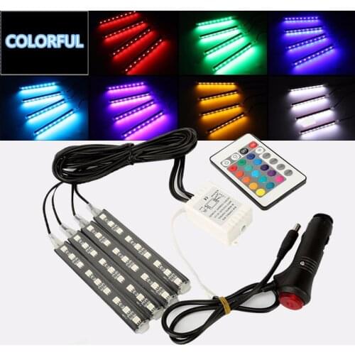 Car styling Wireless Remote/Music/Voice Control Interior Floor Foot Decoration Light Cigarette LED Atmosphere RGB Neon LampStrip