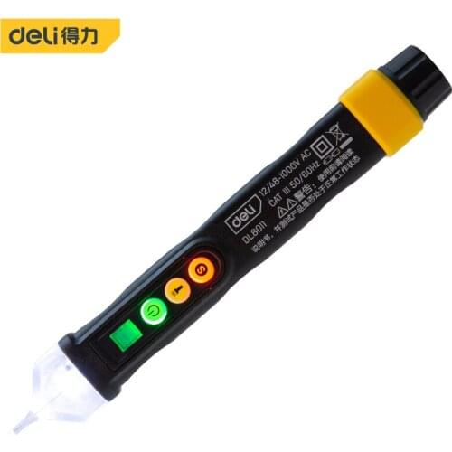 Deli DL8011 Non-Contact Test Pencil Electrician Tools Measuring Range 12/48V-1000V Inductive Breakpoint Test Buzzer Prompt