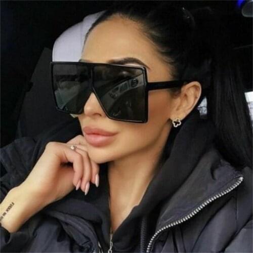 Oversized Flat Top Square Sunglasses Ladies Black Brand Designer Women Sunglasses Retro Big Frame Glasses Unisex Gafas de sol
