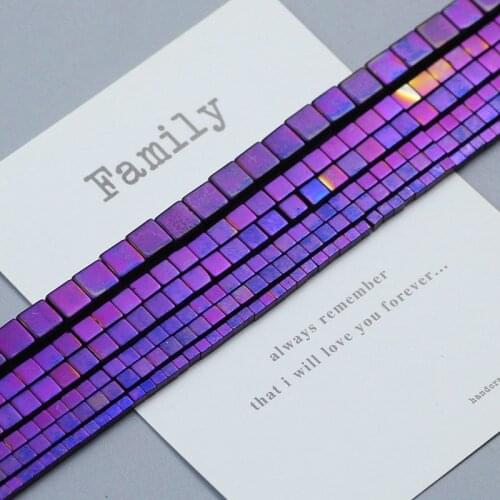 Cube Shape Hematite beads Purple Square Natural Stone Spacer Loose beads for Jewelry Bracelet Necklace Making DIY 15'' 2 3 4 6mm