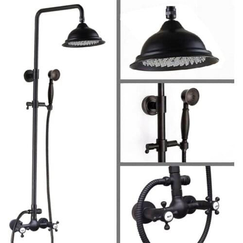 Black Oil Rubbed Brass Wall Mounted Rain Bathroom Rainfall Shower Faucet Set with Hand Held Spray Shower Head Mixer Tap 2rs492