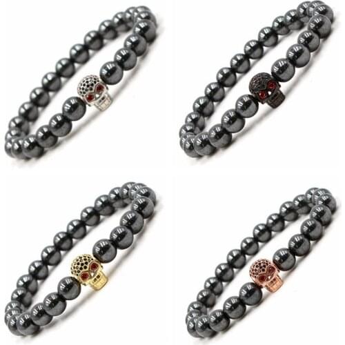 CZ Rhinestone Skull Magnetic Hematite Healing Reiking Stone Bracelet Frineship Bangle for women men Power Bangles
