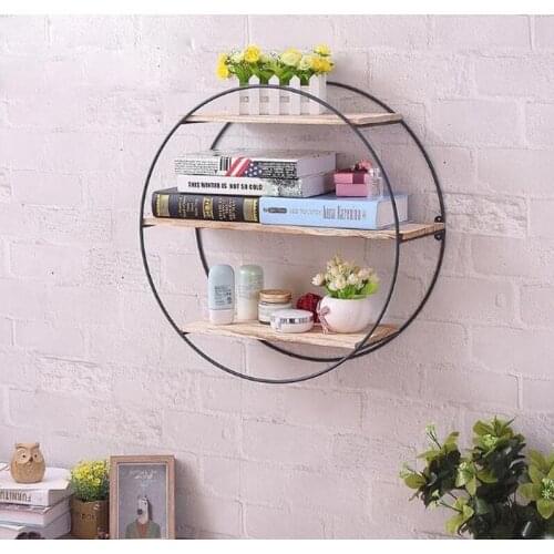 Demir Yuvarlak Bölme Raf Duvar Banyo Raf Ahşap Metal Duvar Asma Raf Depolama Dekorasyon Ev Dekorasyon Kitaplık Mutfak Raf