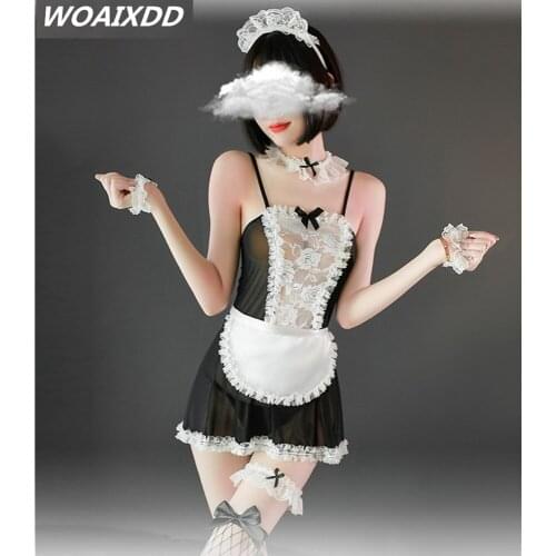 Sexy Maid Uniform Lingerie Women Sex Underwear Lace Lenceria Erotic Lingerie Cosplay Sheer Halloween Role Play Costumes