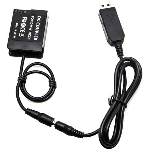 DMW-DCC8 Dummy Battery + USB Adapter Charging Cable for Panasonic Camera and Power Bank replace BLC12 BLC12E as AC8