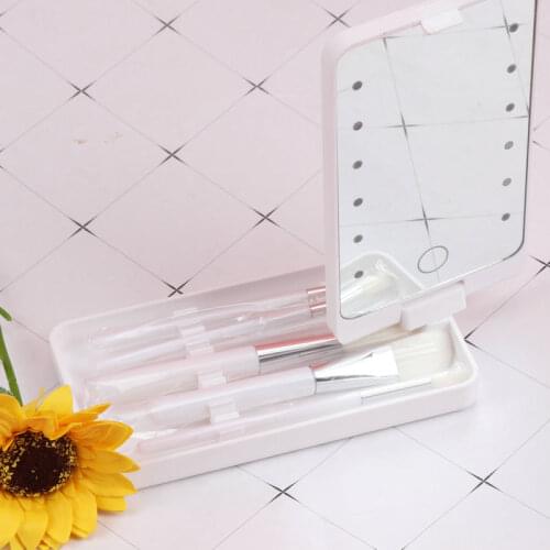 Pocket mirror folding makeup mirror with makeup brush set led touch portable one-face storage box makeup mirro Christmas Gift