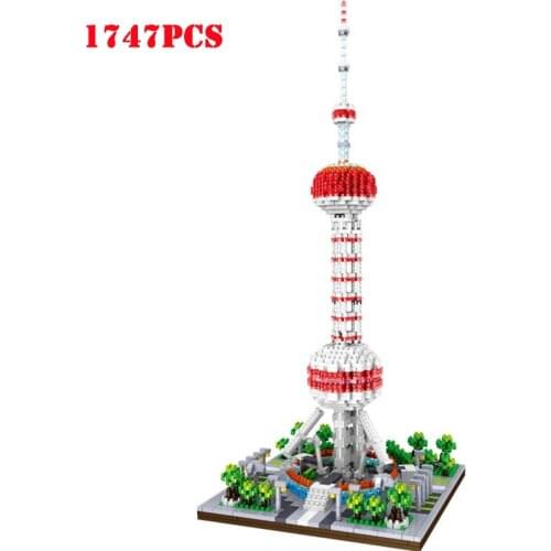 Chinese Architecture Oriental Pearl TV Tower Shanghai Model Building Blocks Street View 3D Mini Diamond Bricks Toys For Children
