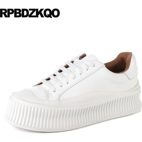 Sneakers flats elevator genuine leather lace up brand real trainers women creepers platform shoes muffin thick sole white black