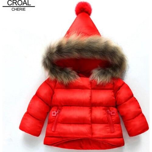 CROAL CHERIE Girls' Outerwear Jacket Girls' Winter Parka Cotton Coat Jacket Padded Overcoat with Raccoon Fur Hood 80-130cm