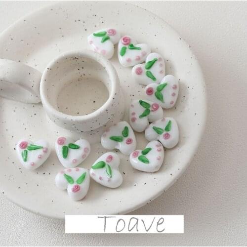 Small fresh white colored glaze love peach heart pink flower petals diy beaded necklace earrings accessories