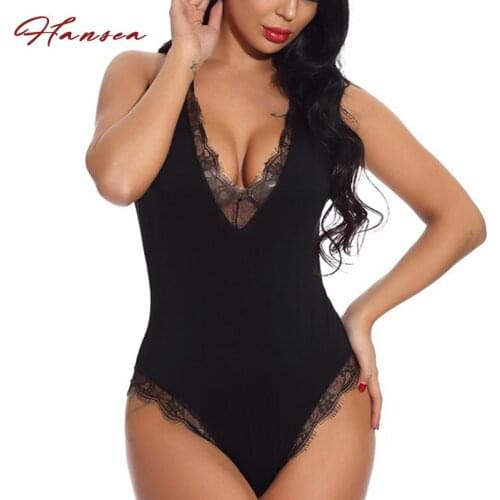 Soft Modal Bobysuit Crisscover Back Low Cut V Neck Teddies Baby Dolls Lace Sleepwear Nightwear Black Exotic Sexy Lingerie