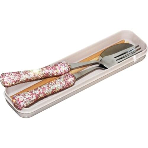 Diamond Cutlery Set,Stainless Steel Fancy Eating Utensils Portable Tableware with Box Brilliant Sparking Spoon