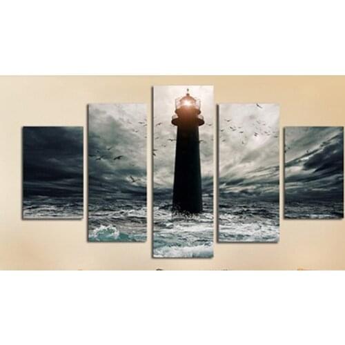 5pcs/Set Victory Ocean Lighthouse Diamonds Painting Home Decor Wall Cross Stitch DIY Full Kit Diamond Rhinestone Wall Stickers