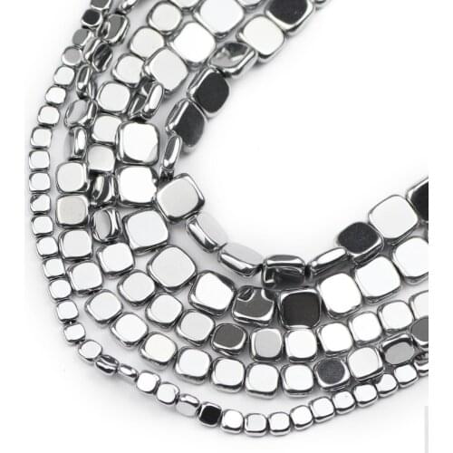 Natural Silvers Hematite Stone 4/6/8mm Flat Square Spacers Loose Beads For Jewelry Making Diy Handmade Bracelets Accessories