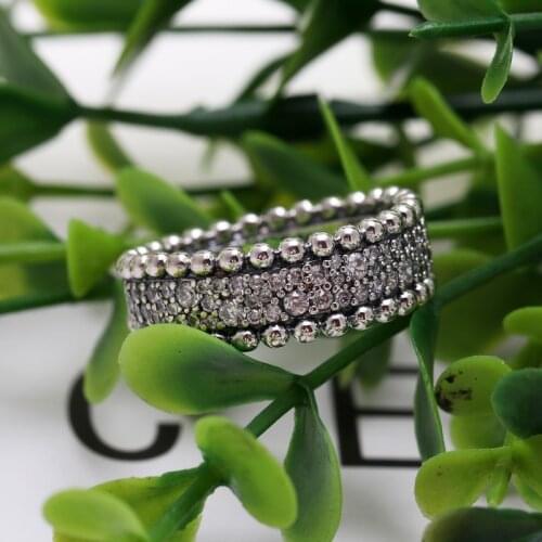 New Fashion Original 925 Silver Beaded Pave Band Ring Clear CZ For Women Wedding Engagement Pan Rings DropShipping Wholesale