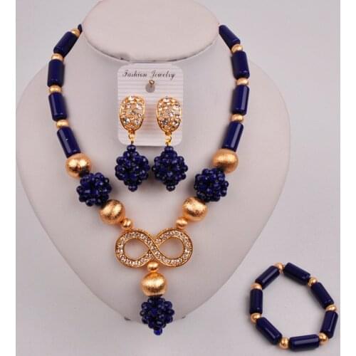 Latest Opaque Royal Blue African Style Jewelry Set Nigerian Wedding Necklace SZQ-09