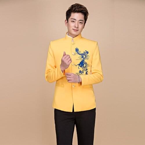 New arrival 2020 male chinese tunic suit set mens suit embroidery mens formal dress costume homme slim fit stand collar suit