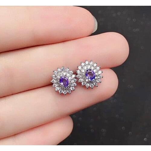 Dazzling Silver Tanzanite Stud Earrings 3mm*4mm Natural Tanzanite Earrings Cute 925 Silver Tanzanite Earrings for Daily Wear