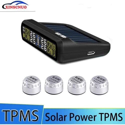 Original Solar Power And USB Charge Car TPMS Wireless Tire Pressure Monitoring System With 4 External Sensors LCD Display