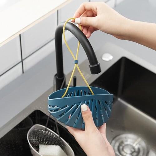 Kitchen Faucet Shell-shaped Belt Lanyard Sink Drain Hanging Bag Washing Pot Brush Steel Ball Sponge Drain Storage Basket