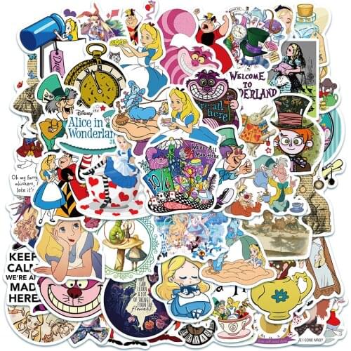 10/50pcs Disney Movie Alice In Wonderland Stickers Waterproof Skateboard Guitar Luggage Laptop Cartoon Sticker Kids Toys